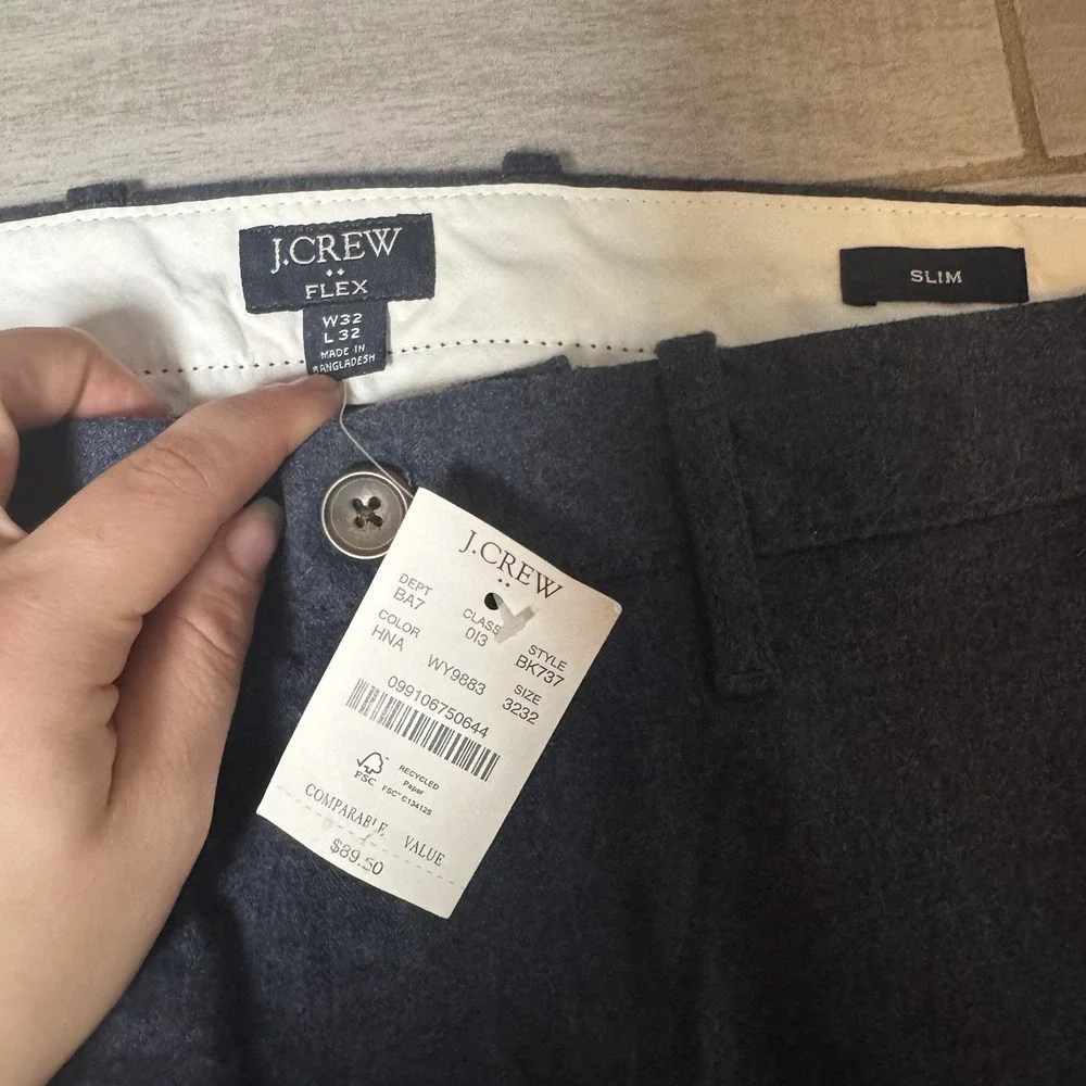 J. Crew‎ Factory Flex Slim Fit Brushed Cotton Blend Chino in Blue 32x32 BK737